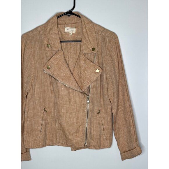 Lou and Grey 100% Linen Blush Asymmetrical Zipper Moto Jacket Size Medium - Picture 3 of 9